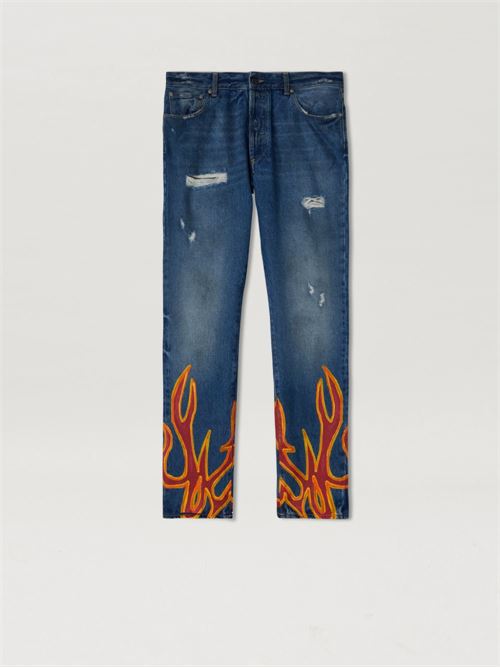 Straight leg jeans with flame print PALM ANGELS | PMYA012F22DEN0074525